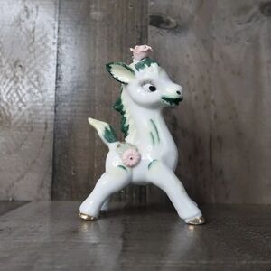 PALMAR Porcelain Donkey Floral Gilded Accents Made in Japan Burro White & Green